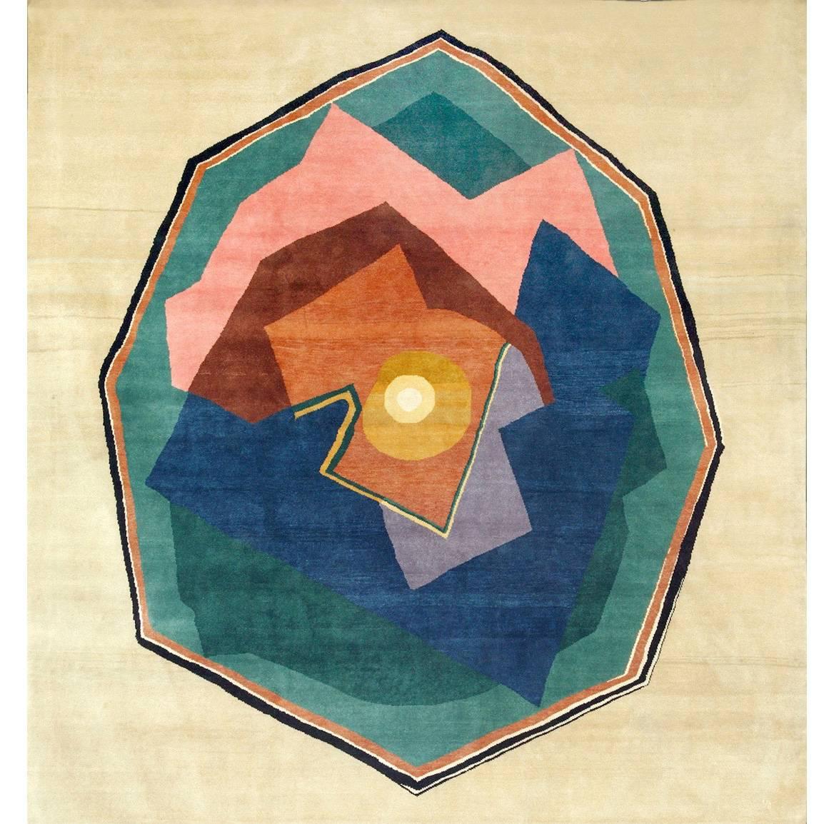 Rare Handwoven Wool Rug, After Albert Gleizes "Octagonal Composition" For Sale