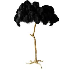 Exquisite Hollywood Regency Sculptural Ostrich Feather Palm Tree Floor Lamp