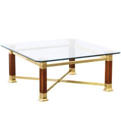 Italian Brass Column Style Base Coffee Table with Glass Top