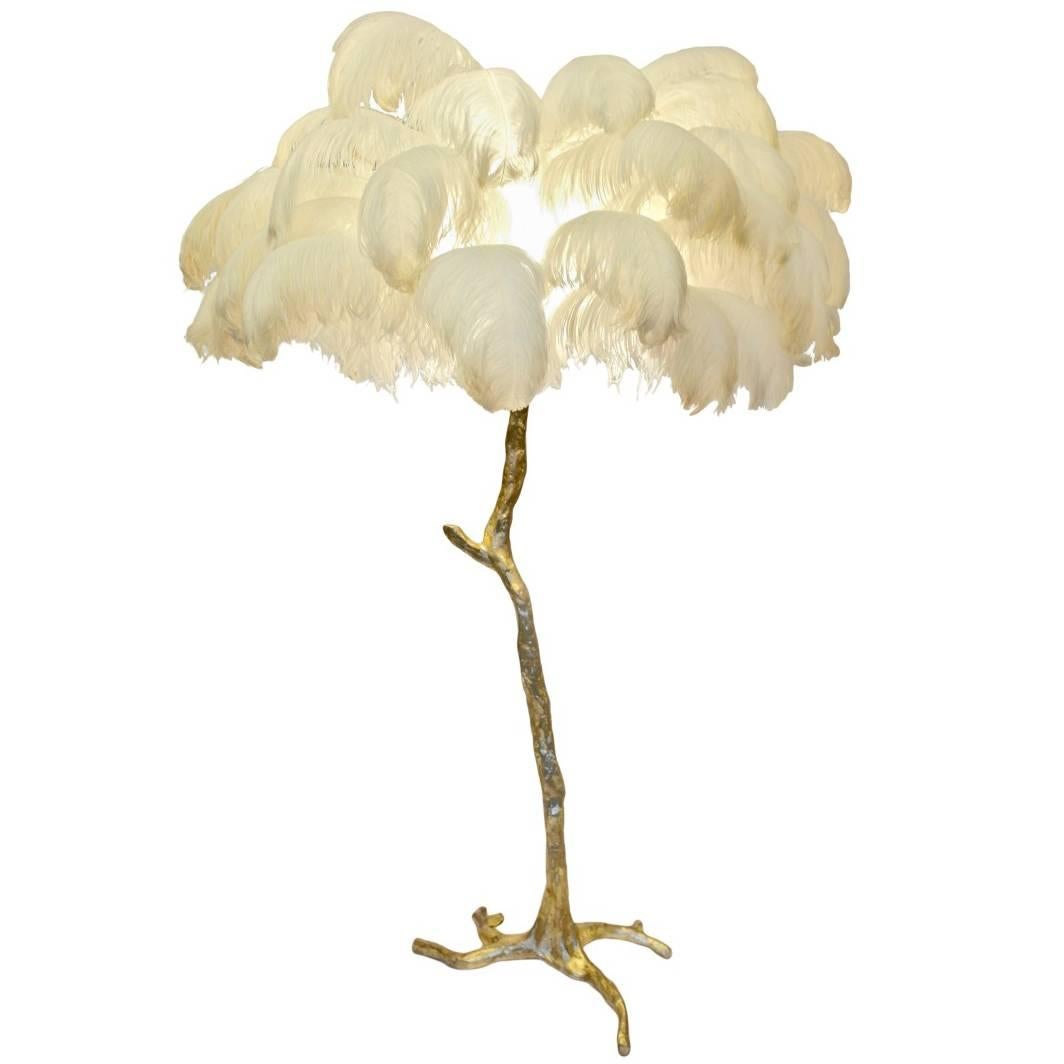 Hollywood Regency Sculptural Ostrich Feather Palm Tree Floor Lamp