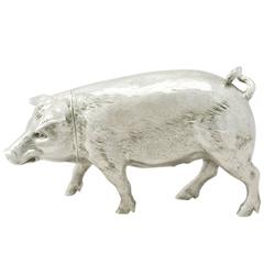 Sterling Silver Pig Sugar Box - Antique Edwardian 4