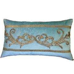 Antique Ottoman Empire Raised Gold Metallic Embroidery Pillow