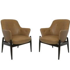 Pair of Ib Kofod-Larsen Lounge Chairs in Leather