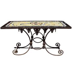 Antique French Baker's Table with Mosaic Top