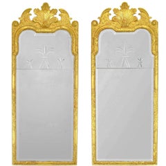 Pair of 24-Karat Water Giltwood and Gesso Italian Trumeau Mirrors