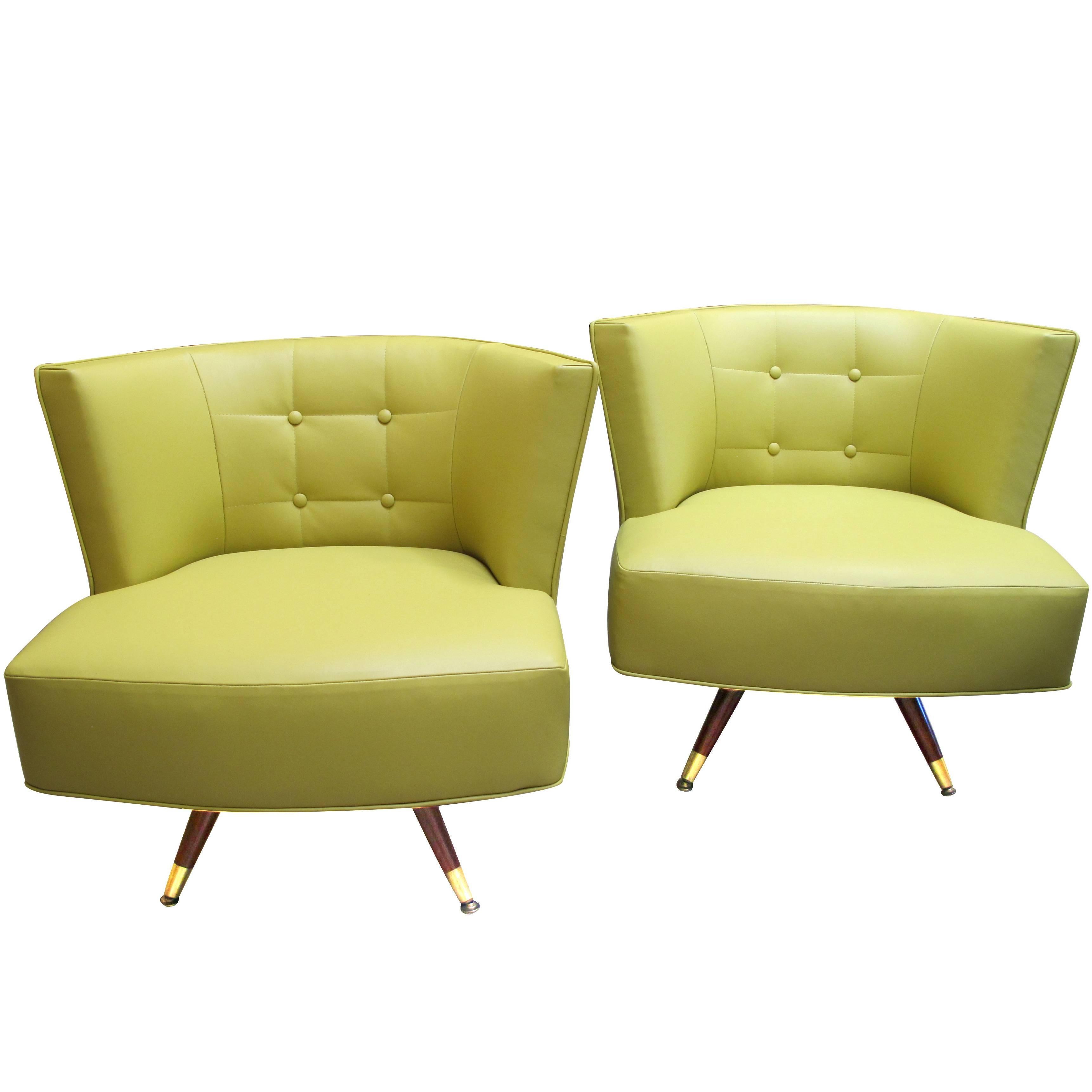 Modish Pair of American MidCentury BarrelBack Swivel Chairs at 1stDibs