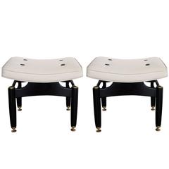 Stylish Pair of English G-Plan Ebonized & Leather Benches; Marked 'EG'