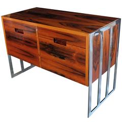 Retro Chic Danish, 1970s, Jacaranda Wood Two-Drawer Cabinet with Chrome Supports