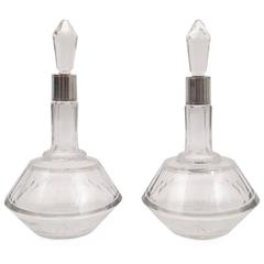 Pair of Cut Crystal French Perfume Bottles with Sterling Silver Necks