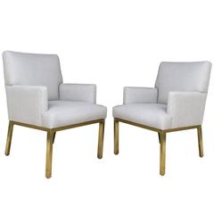 Mid-Century Modern Armchairs with Brushed Brass Legs, Pair 10