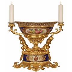 Antique French Mid-19th Century Louis XVI Style Sèvres Porcelain and Ormolu Centerpiece