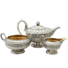 Scottish Sterling Silver Three Piece Tea Service, Antique George IV