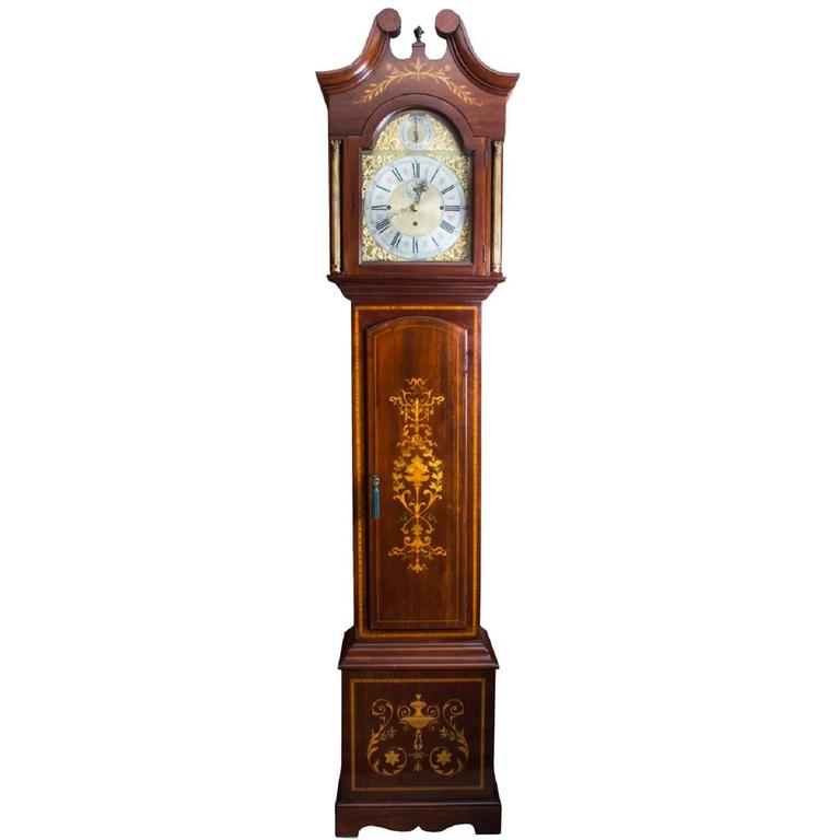 Antique Inlaid Grandfather Clock Chiming on Eight Bells and Gong at 1stdibs