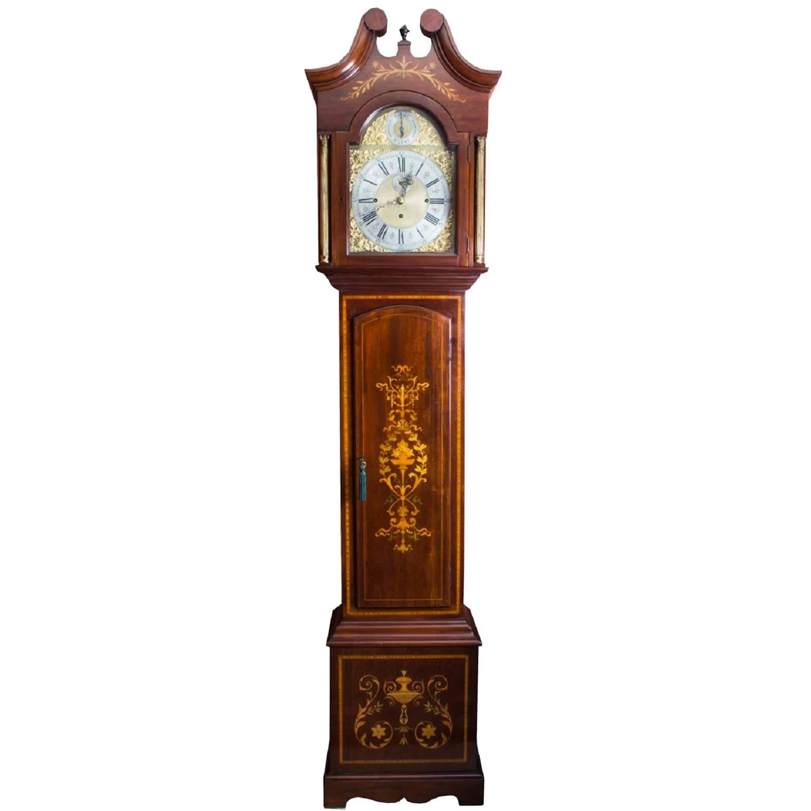 Antique Inlaid Grandfather Clock Chiming on Eight Bells and Gong