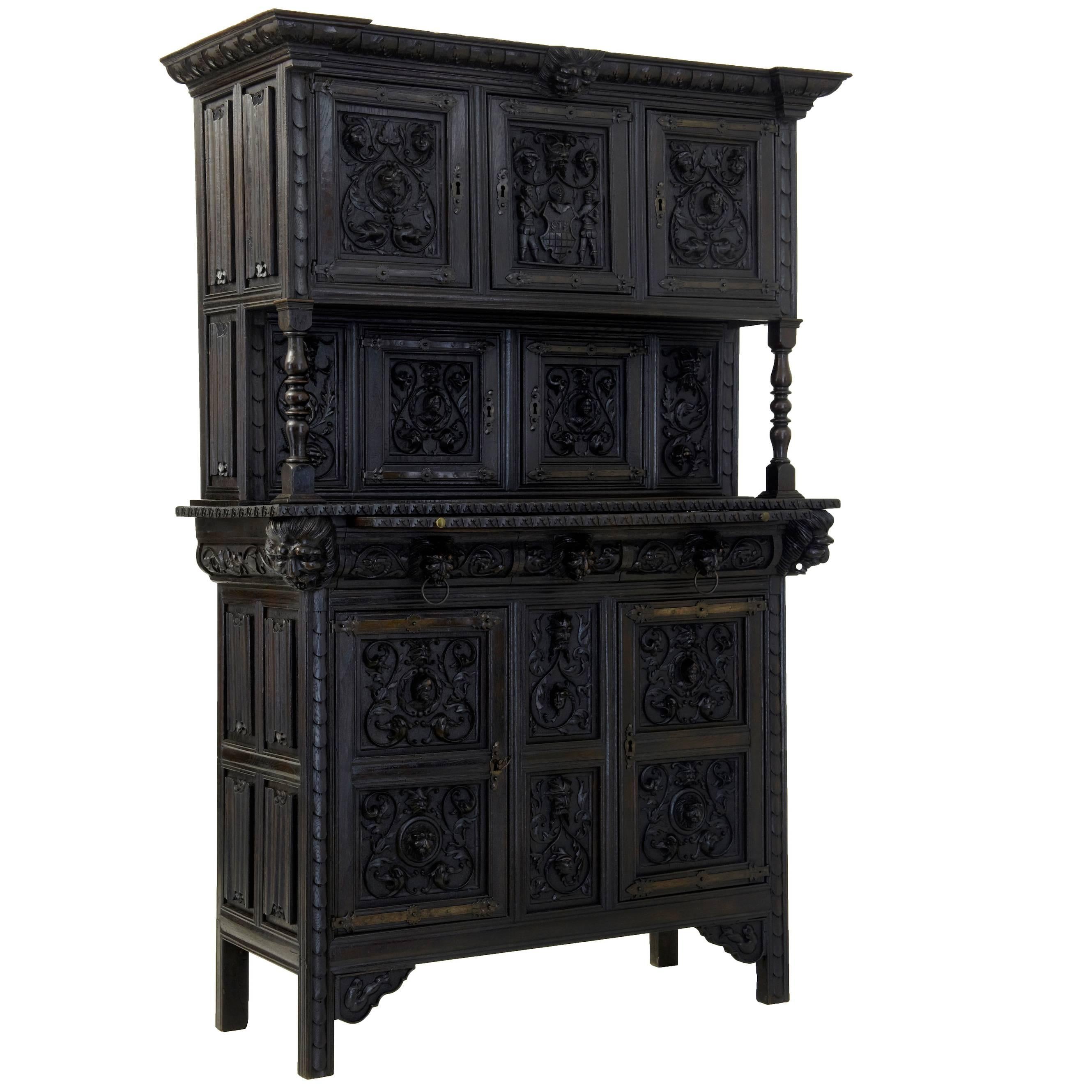 19th Century French Gothic Carved Oak Buffet Cupboard