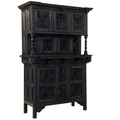 Antique 19th Century French Gothic Carved Oak Buffet Cupboard