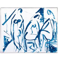 Abstract Watercolor of Three Figures by Jacques Nestle, Signed