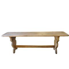 Mid-19th Century Italian Console Trestle Table in Bleached Walnut