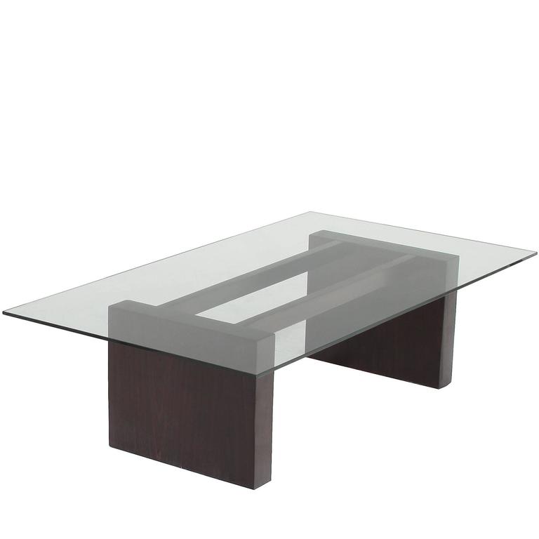 Beveled Glass Top Coffee Table on Cast Stone Corinthian Capital Bases at 1stdibs