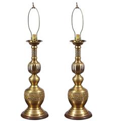 Vintage Pair of Brass Candlestick Lamps
