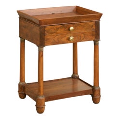 French Empire Walnut Tray Top Table with Drawers, Doric Columns and Bottom Shelf