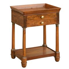 French Empire Walnut Tray Top Table with Drawers, Doric Columns and Bottom Shelf 3