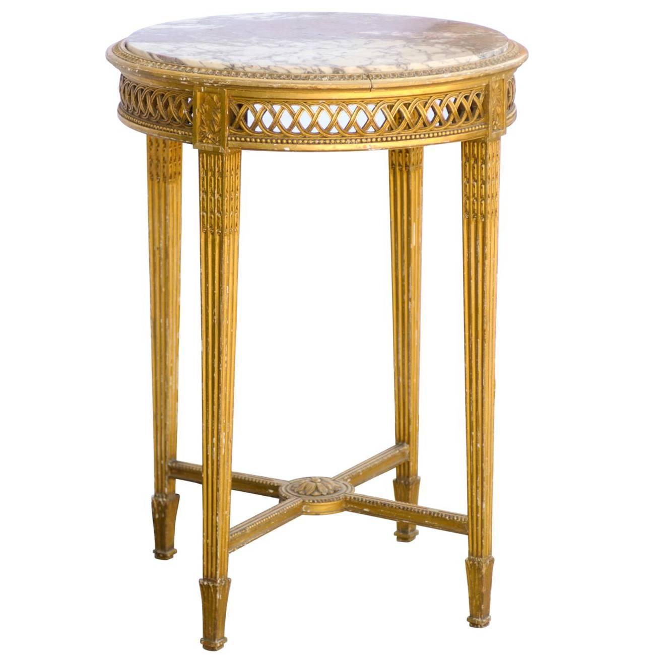 French Napoleon III Round Giltwood Marble Top Guéridon Table, circa 1870