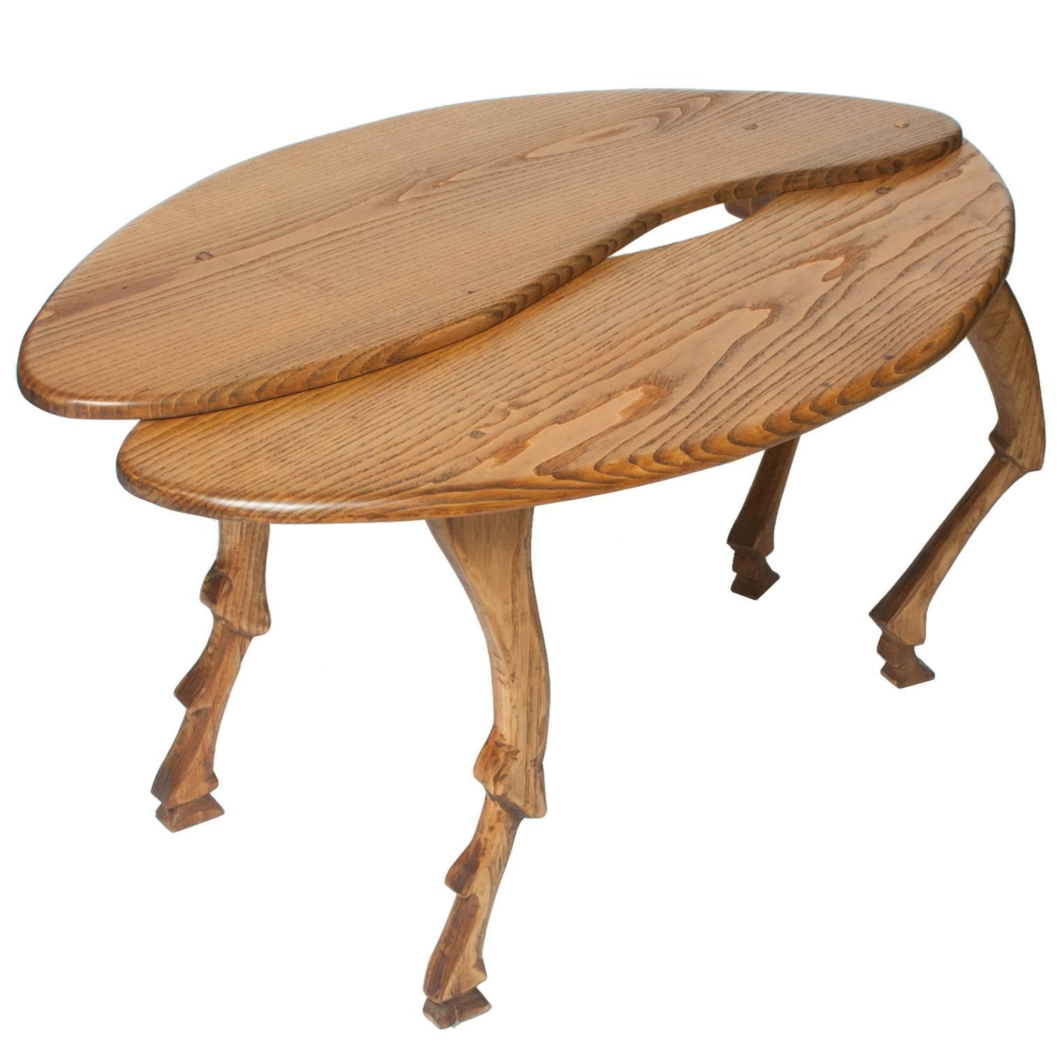 Scandinavian Modern Hand-Carved Surrealist Adjustable Insect Table
