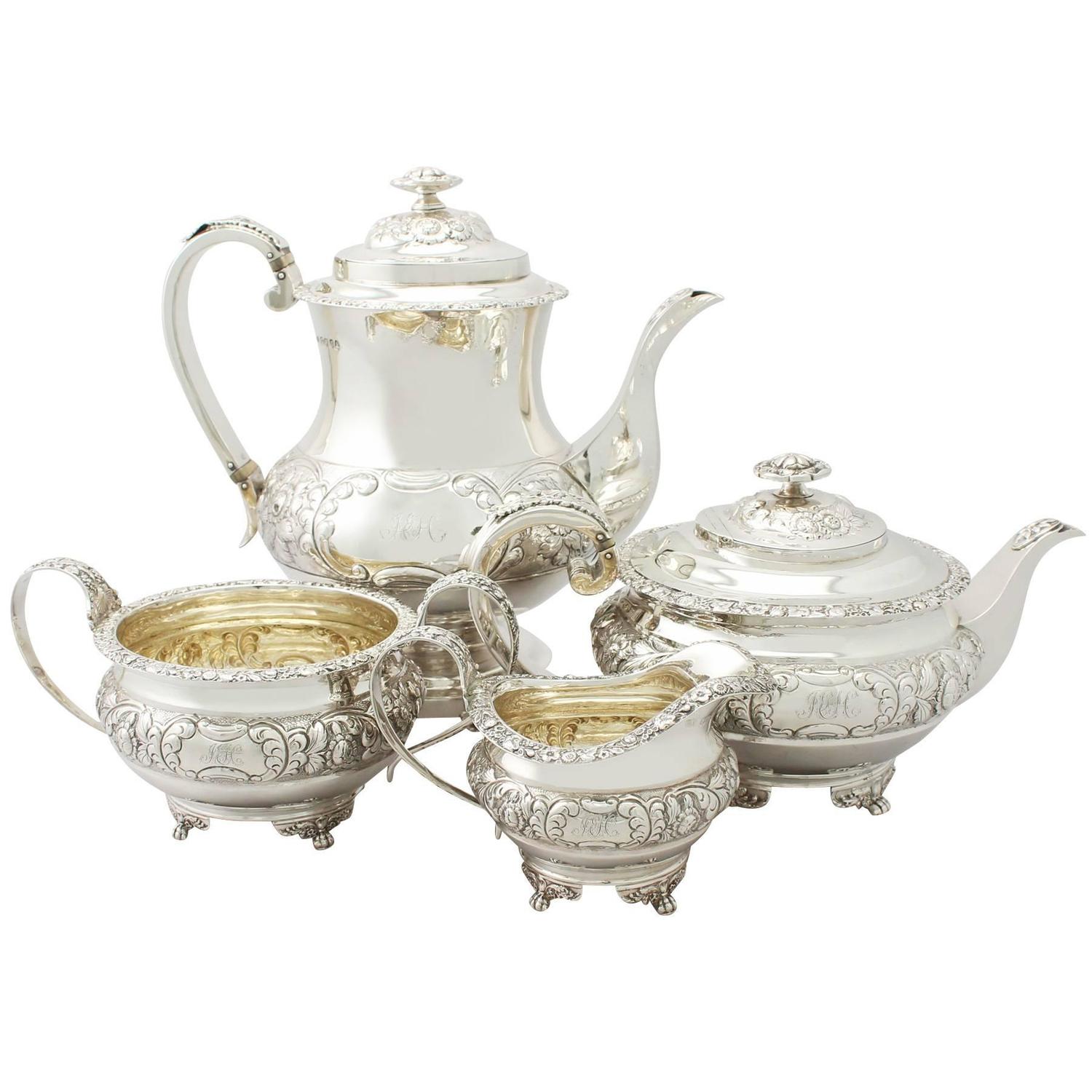 Antique Regency Style Sterling Silver Four Piece Tea And Coffee Antique Regency Style Sterling Silver Four Piece Tea And Coffee Service For At 1stdibs