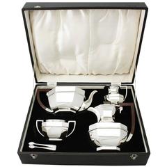 Sterling Silver Four-Piece Tea and Coffee Service, Art Deco Style, Vintage