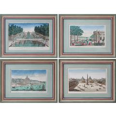 Set of Twelve 18th Century Vue D'optique in Painted Frames