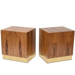 Pair of Milo Baughman Bleached Rosewood and Brass Nightstands