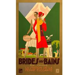 Antique French Art Deco Period Travel Poster Brides Les Bains, by Leon Benigni, 1929