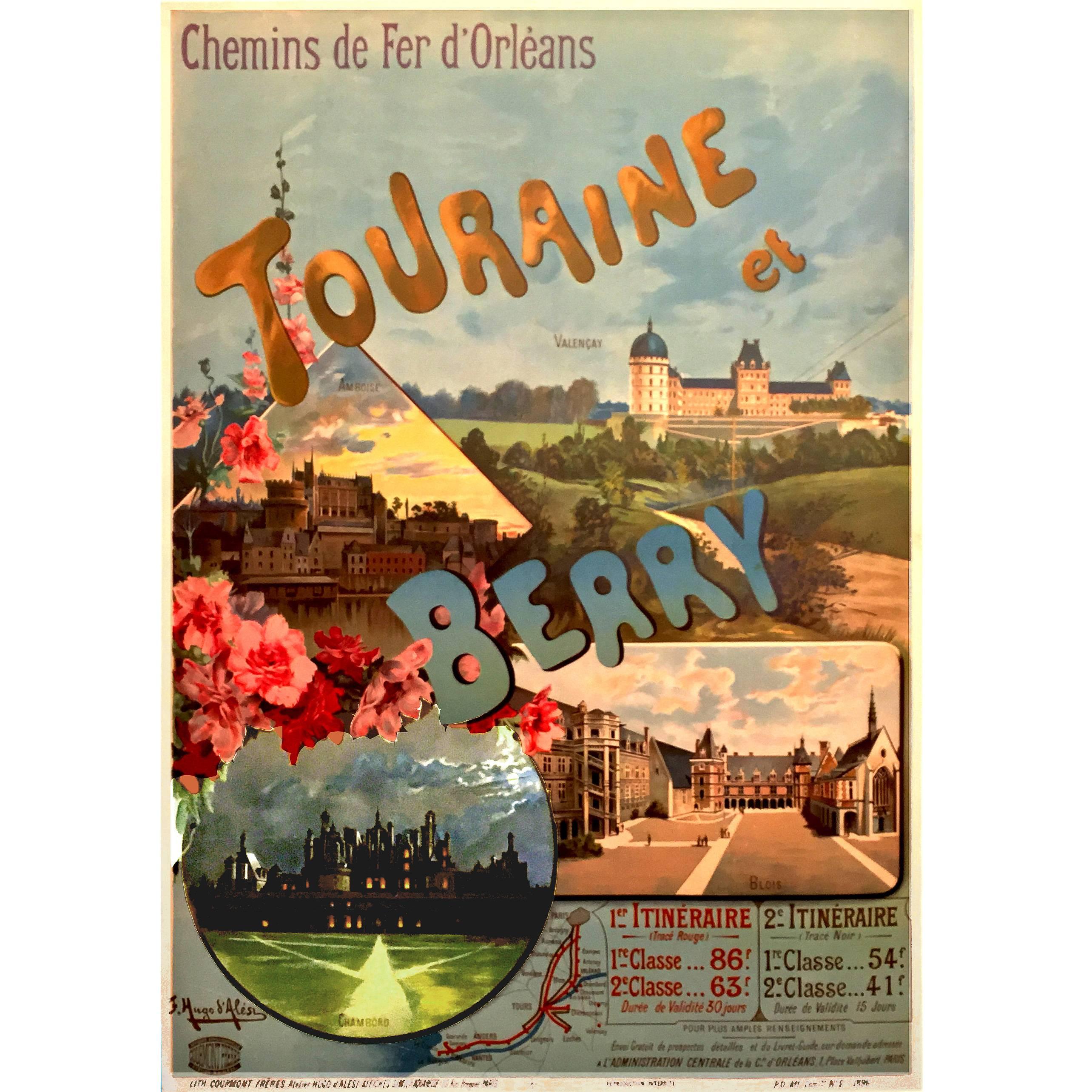 Belle Époque Period French Travel Poster for Touraine et Berry by Hugo D'alesi For Sale