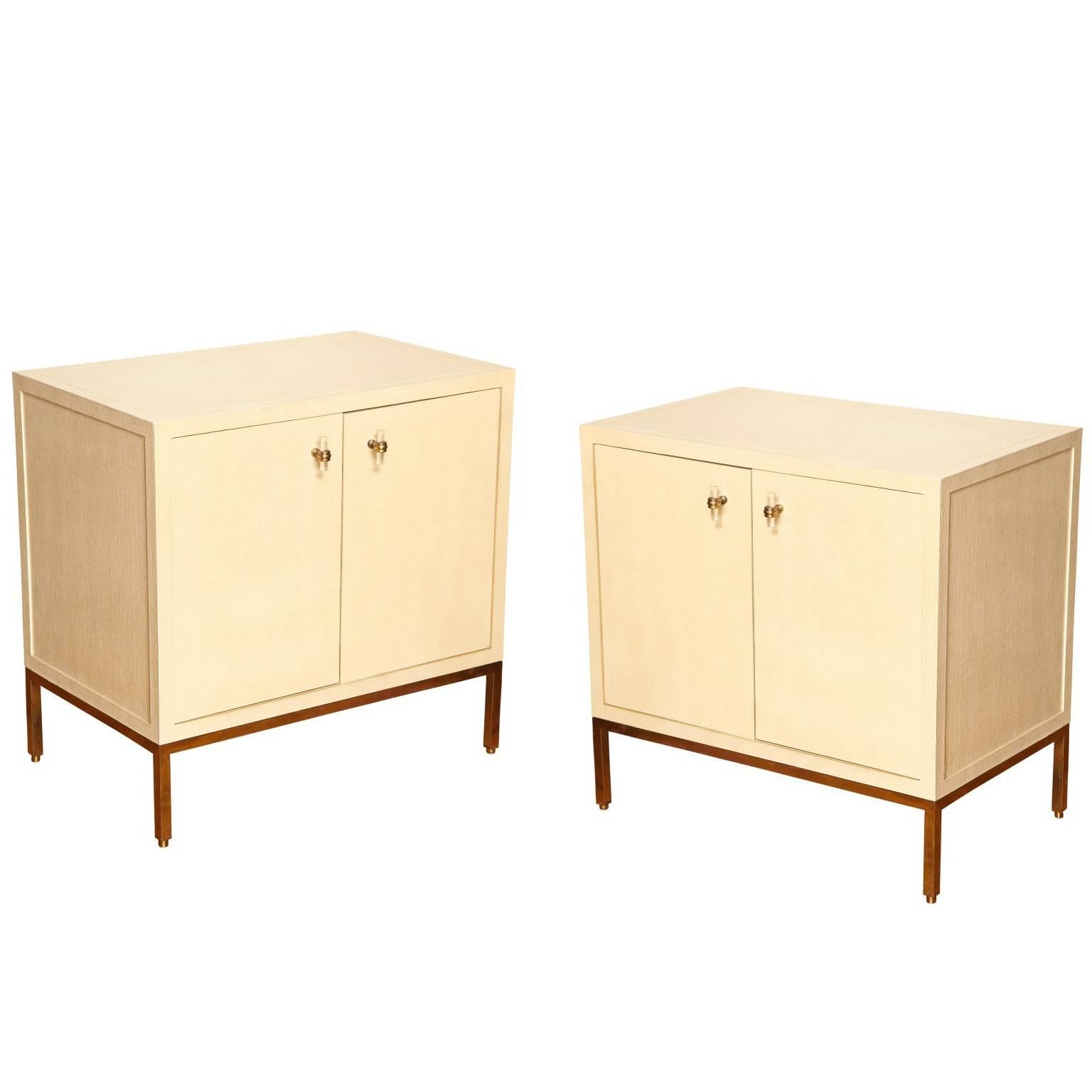 Pair of Lacquered Linen Cabinets or Side Tables