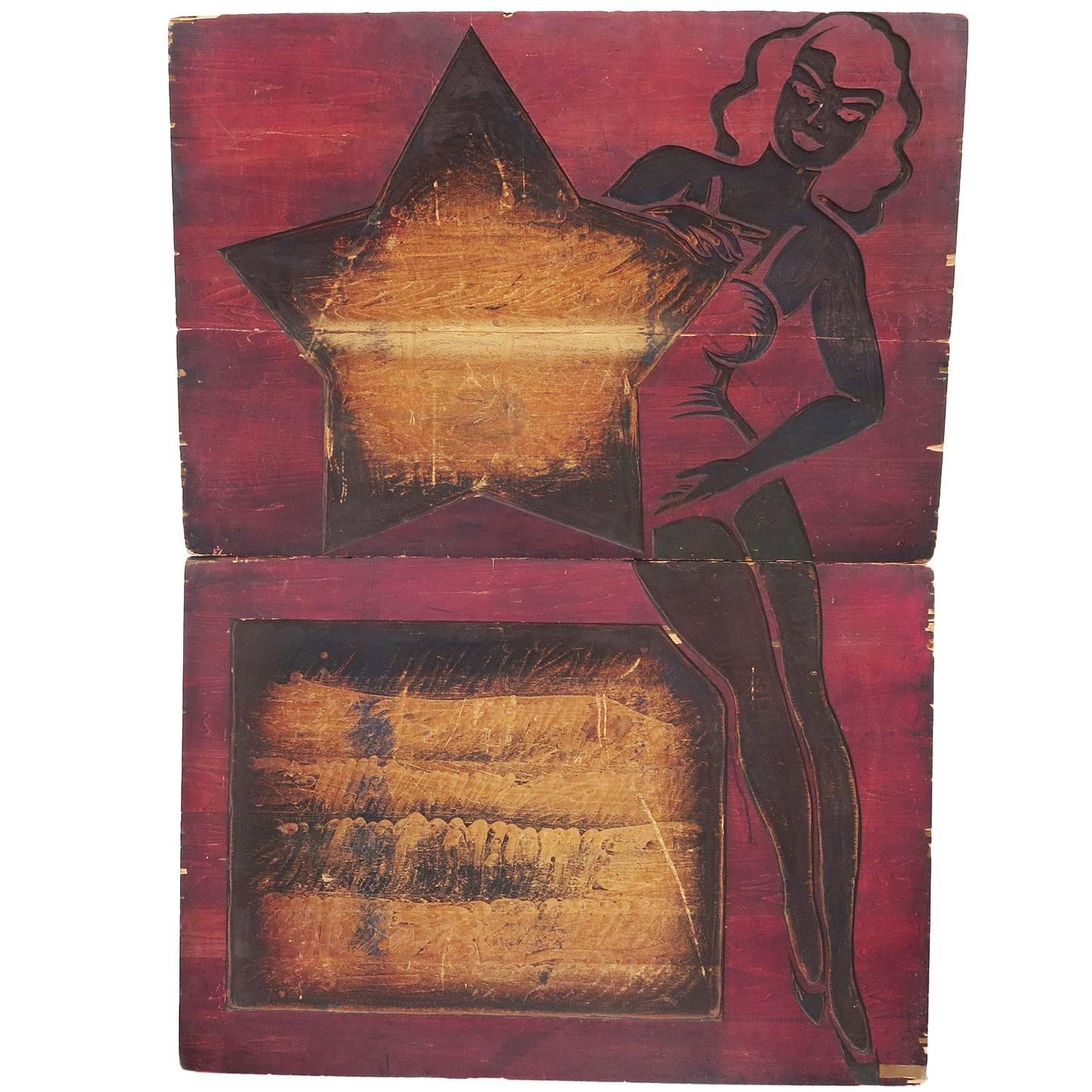 Burlesque Poster Carved Wood Printing Block