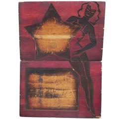 Vintage Burlesque Poster Carved Wood Printing Block