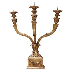 18th Century Italian, Three-Armed Wooden Candelabra