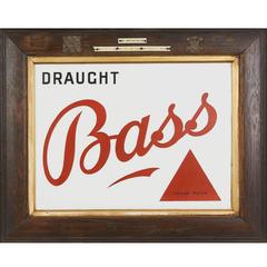 Antique Framed Draught Bass Glass Pub Advertisement, 20th Century