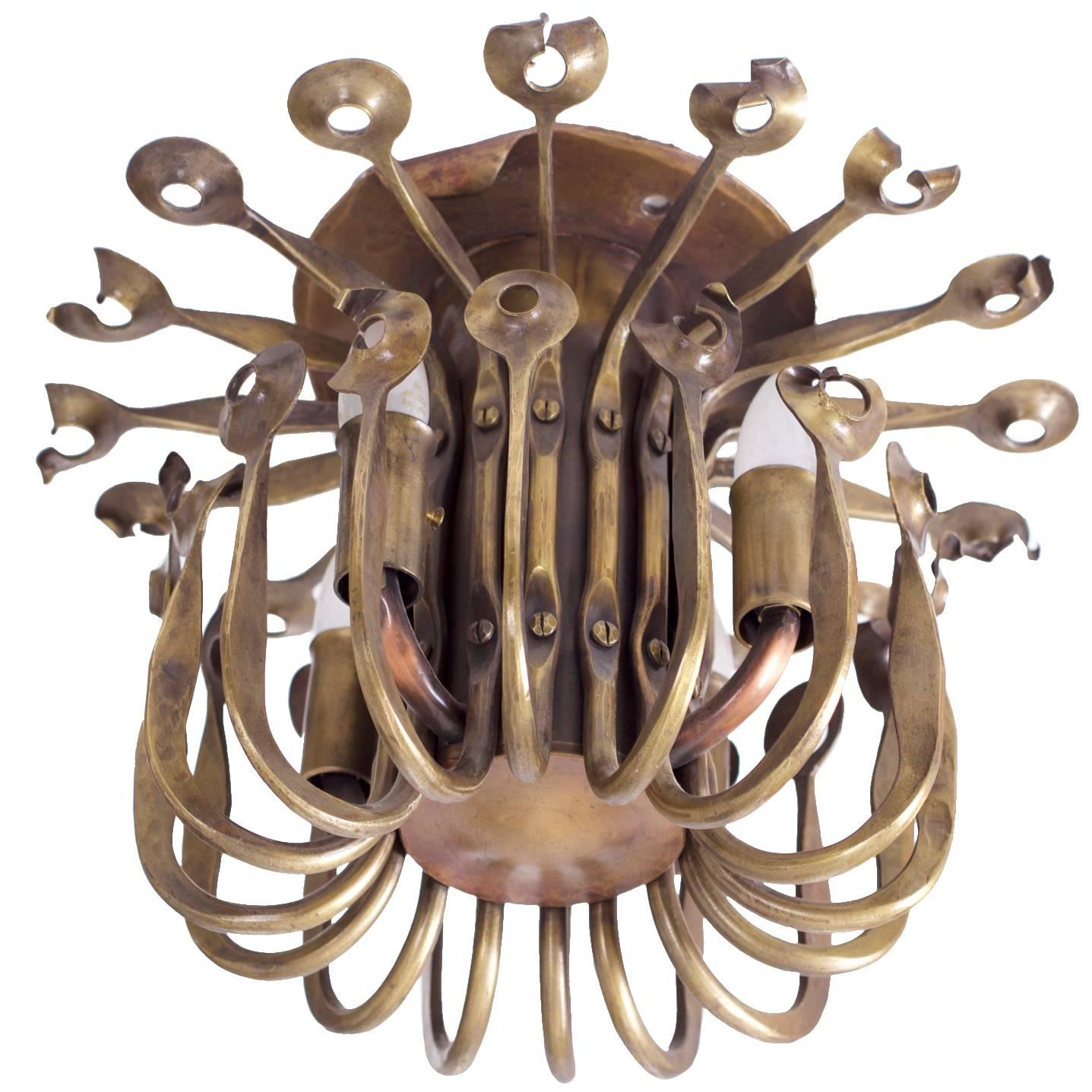 One of a Kind Solid Bronze Brutalist Studio Flush Mount Handcrafted For Sale