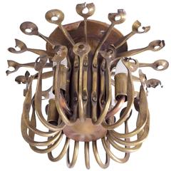 One of a Kind Solid Bronze Brutalist Studio Flush Mount Handcrafted 9