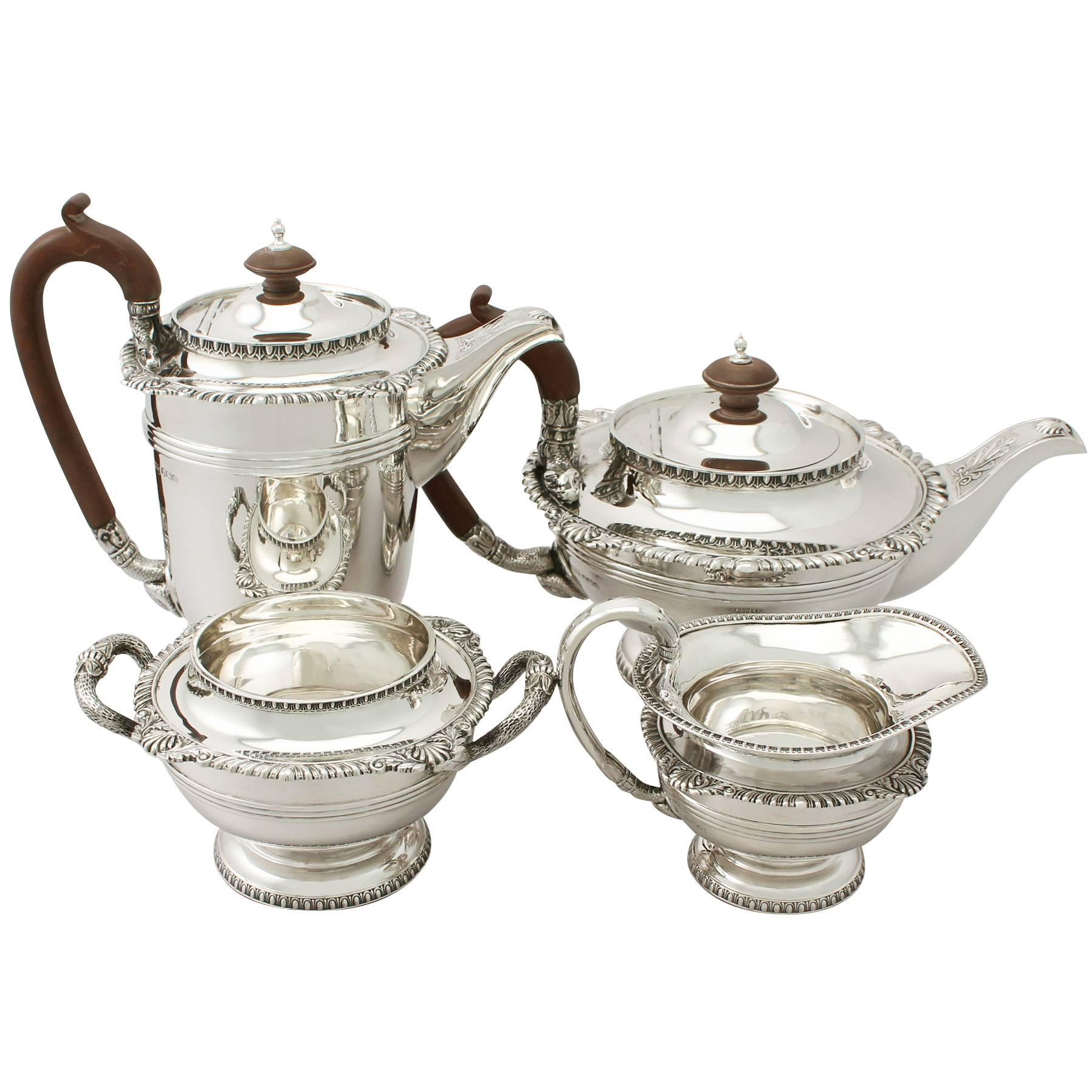 Sterling Silver Four-Piece Tea and Coffee Service, Paul Storr Style, Antique 