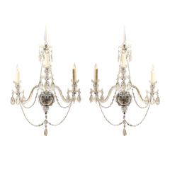 Pair of Cut Crystal Arm Sconces with Three Lights