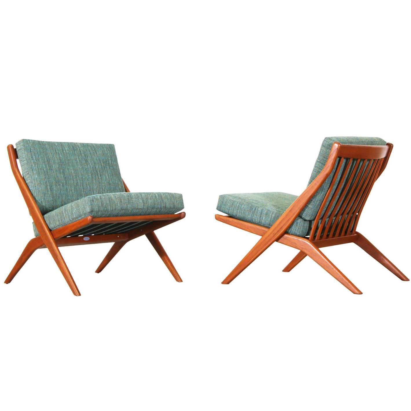 Folke Ohlsson Teak “Scissor” Lounge Chairs for DUX For Sale at 1stdibs