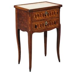 Antique 18th Century Louis XV Chevet with Parquetry Inlay and Marble Top
