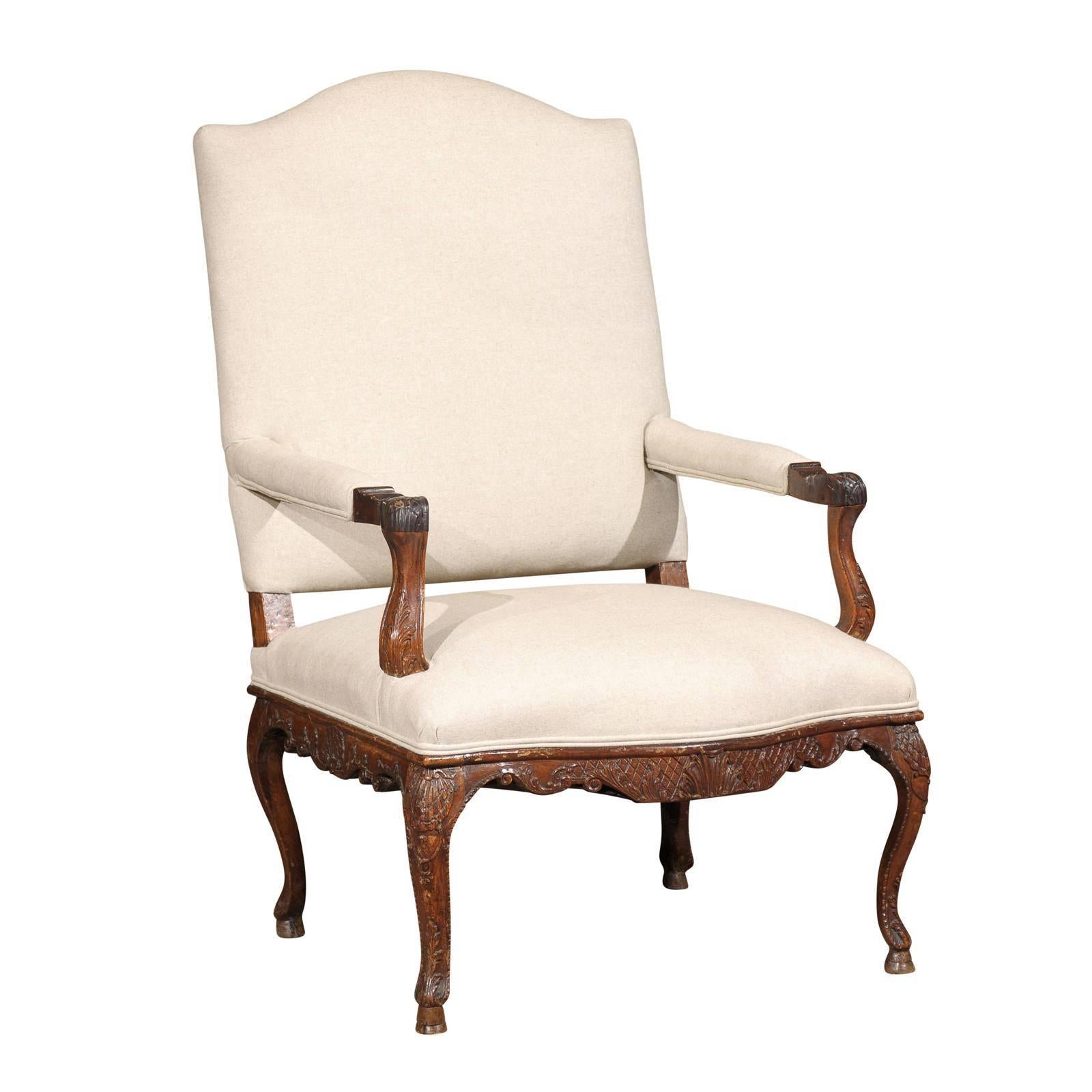 Large French Regence Period Fauteuil with Elaborate Carving, circa 1720