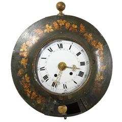 Large 19th Century French Painted Tole Wall Clock with Grapevine Detail