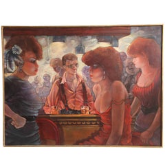 Le barman et les dames Huile sur toile de Keith Keller