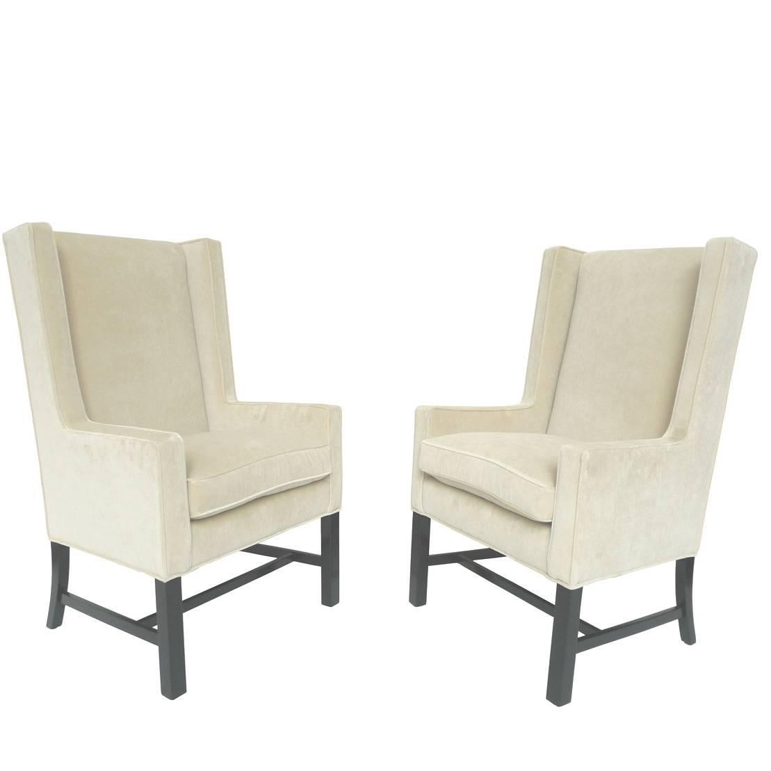 Pair of Exceptional Wingback Armchairs in the Style of Edward Wormley