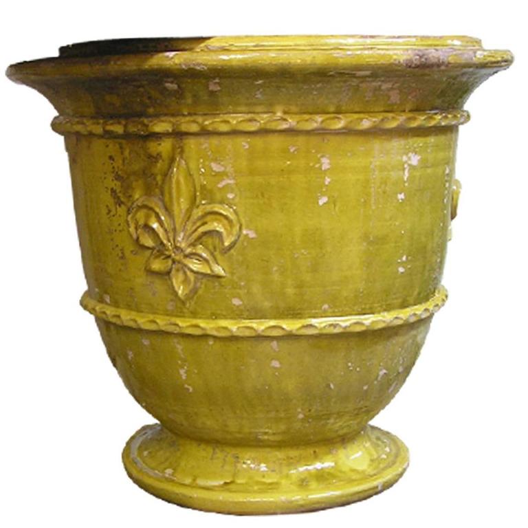 Pair of Classic Yellow French Fleur de Lys Anduze Garden Urn Planters ...